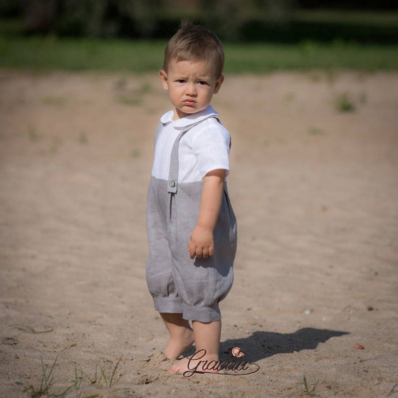 Gray linen romper Baby boy overalls Jumpsuit with braces Boy Etsy