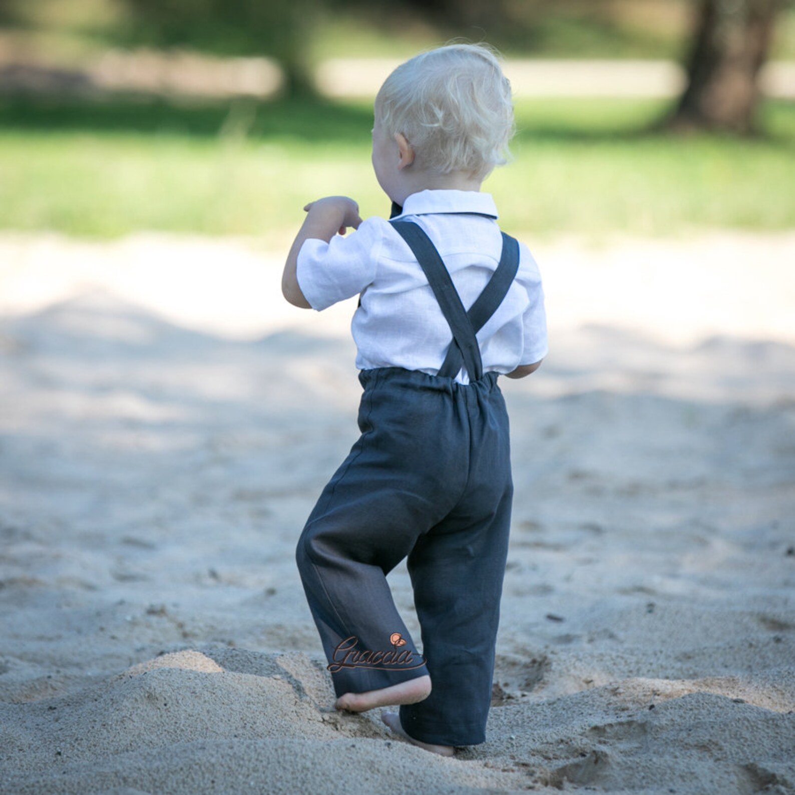 Baby Boy Gray Suspenders Suit Boy Coal Gray Pants With Etsy