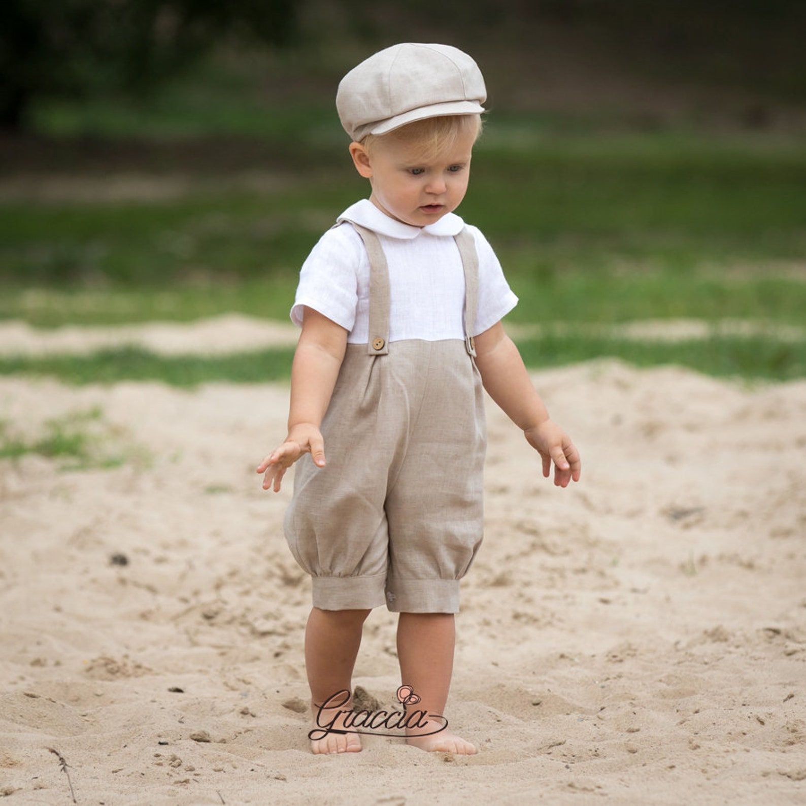 Baby Boy Beige Romper Vest Newsboy Hat Toddler Newsboy Outfit Etsy