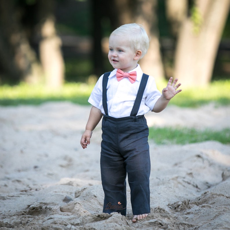 Baby Boy Gray Suspenders Suit Boy Coal Gray Pants With Etsy