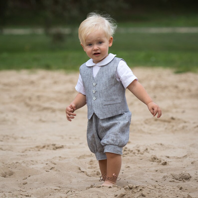 Baby Boy Gray Suit Toddler Boy Romper Vest Page Boy Outfit Etsy
