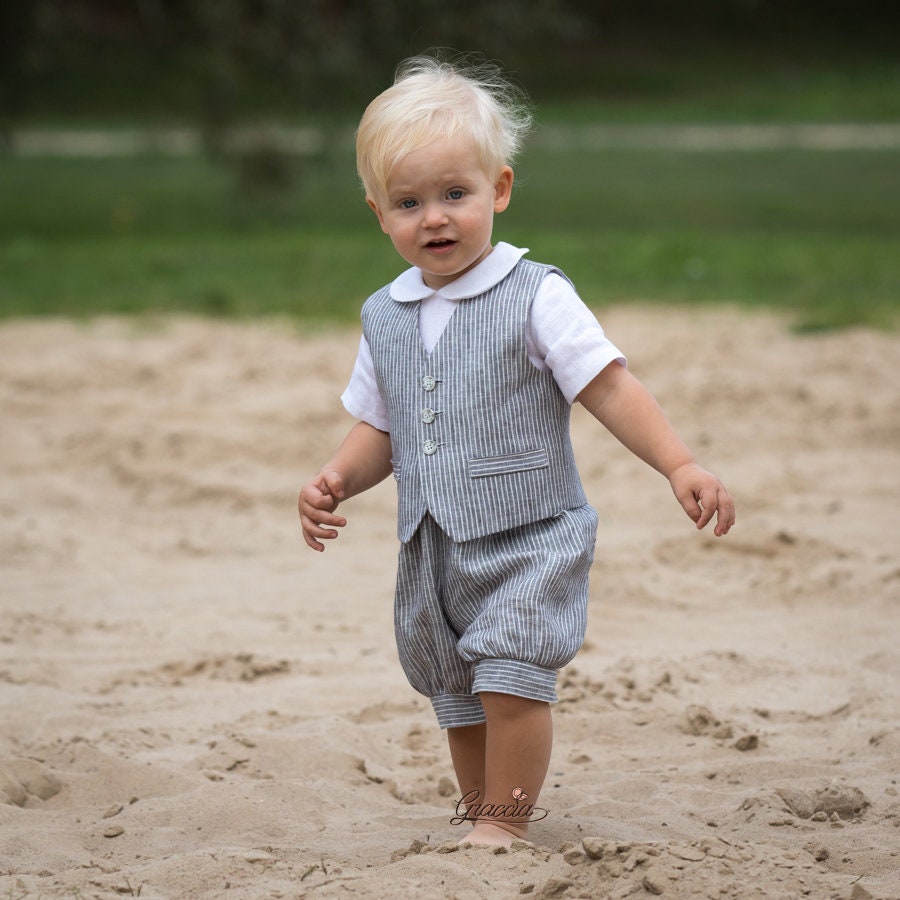 Baby boy gray suit Ring bearer outfit Baptism outfit 1st Etsy