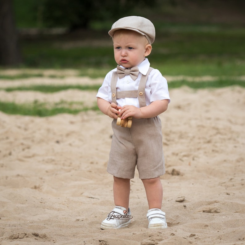 Beige Newsboy Outfit Baby Boy Linen Suit Rustic Page Boy Etsy