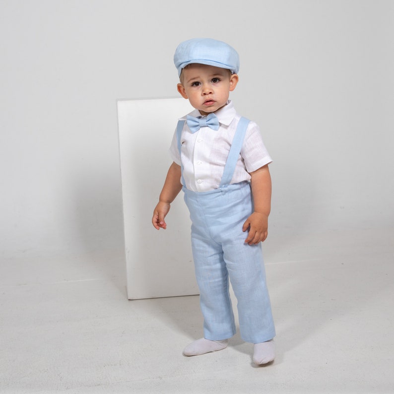 Baby boy light blue outfit Toddler newsboy suit Boy linen Etsy