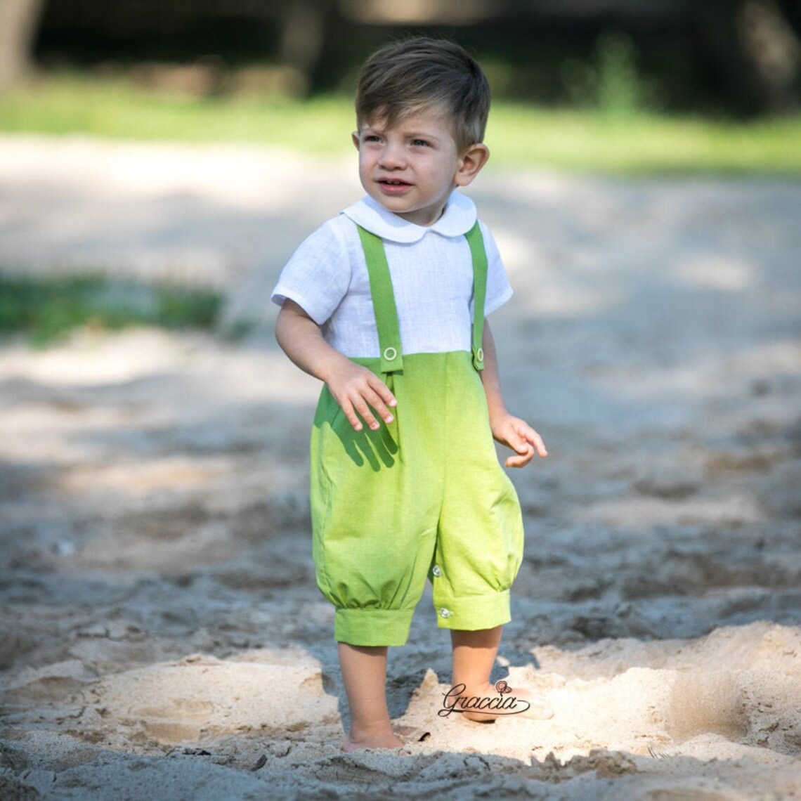 Baby boy green overalls Toddler linen romper Cake smash outfit Etsy