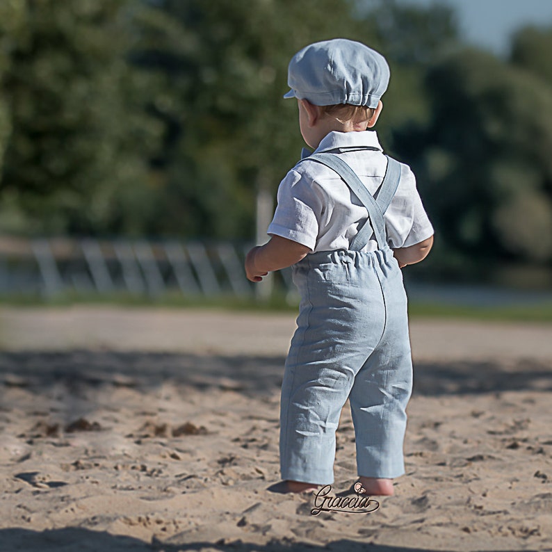 Baby boy light blue outfit Toddler newsboy suit Boy linen Etsy