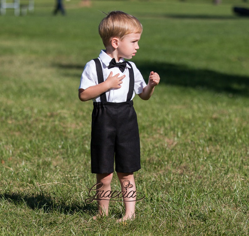 Baby boy black suit Toddler suspenders shorts outfit Boy linen Etsy