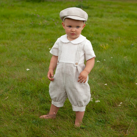 Baby Boy Retro Newsboy 5-delige natuurlijke linnen vest pak set Kleding Jongenskleding Babykleding voor jongens Pakken grijs beige zwart houtskool wit doop doop trouwring drager 