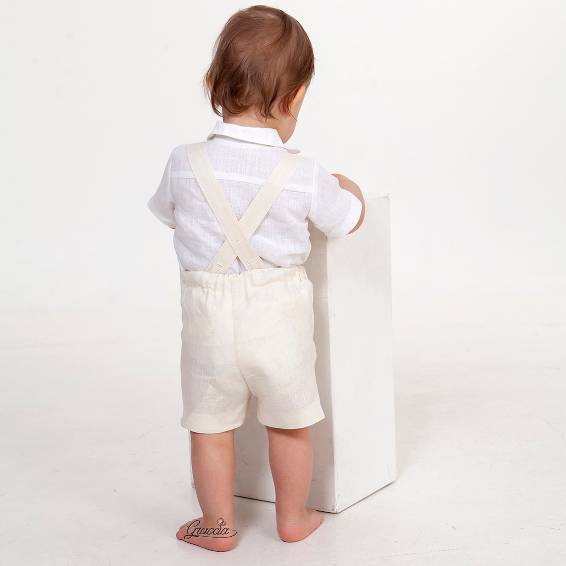 Baptism Outfit Baby Boy off White Suit Toddler Linen Shorts Etsy