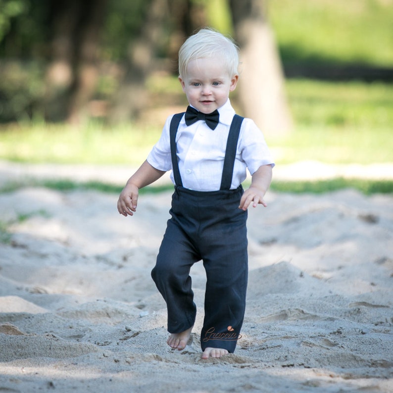 Baby boy coal gray outfit Boy suspenders suit Ring bearer | Etsy