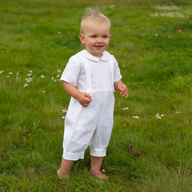 Baby Boy White Romper Toddler Boy Linen Overalls Baptism Etsy