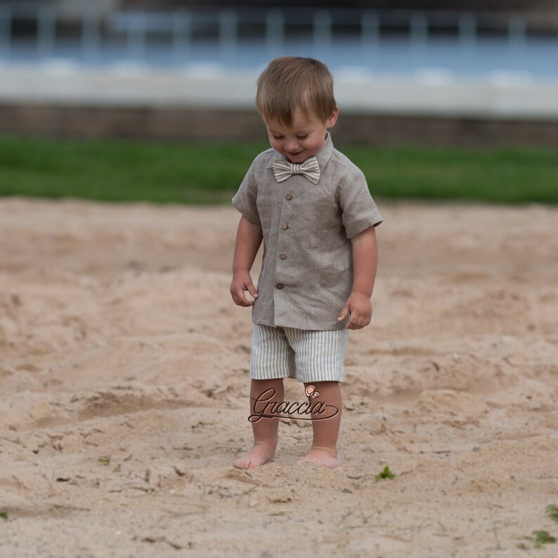 Toddler Boy Natural Linen Outfit Baby Boy Natural Shirt Shorts Etsy