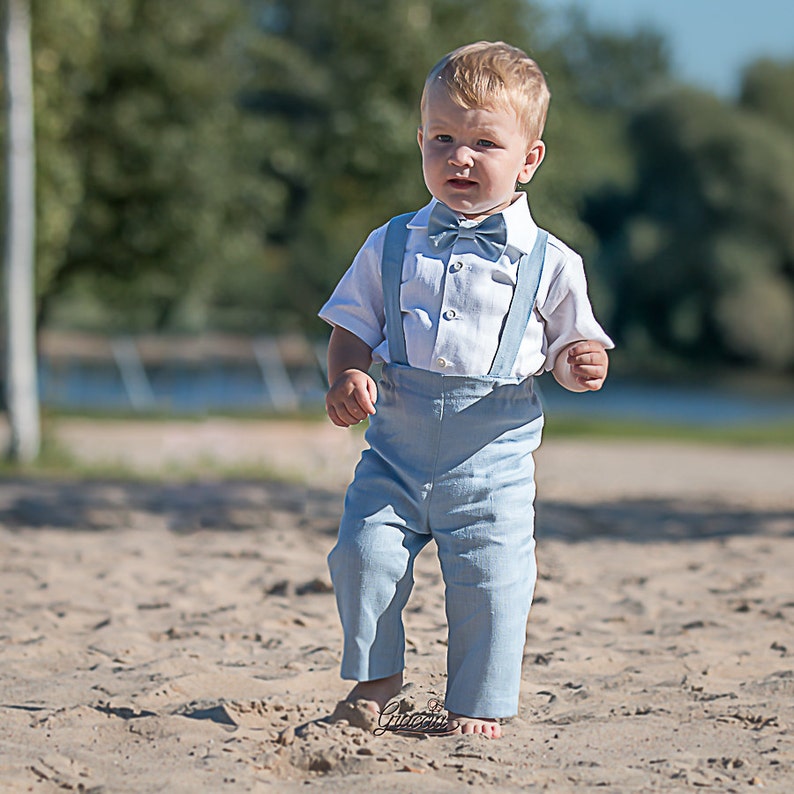 Baby boy light blue outfits Boy suspenders suit Ring bearer | Etsy