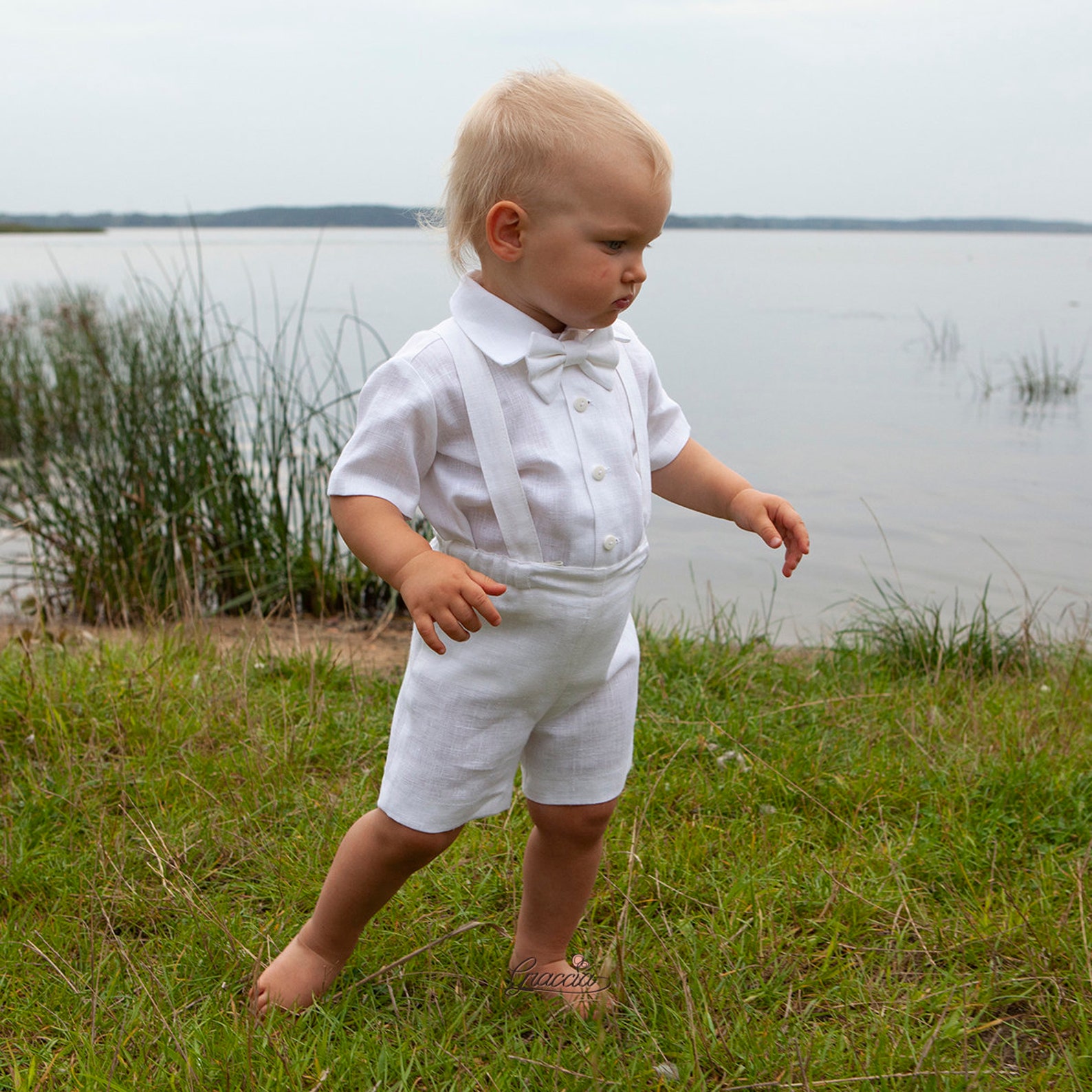 Baby boy white shorts with suspenders suit Baptism outfit Etsy