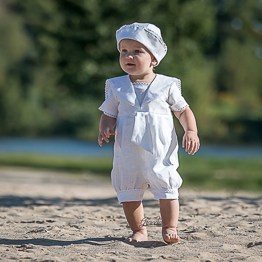 Hat sz 0 4PCS NEW Baby White Satin Baptism/Christening Romper jumpsuit 