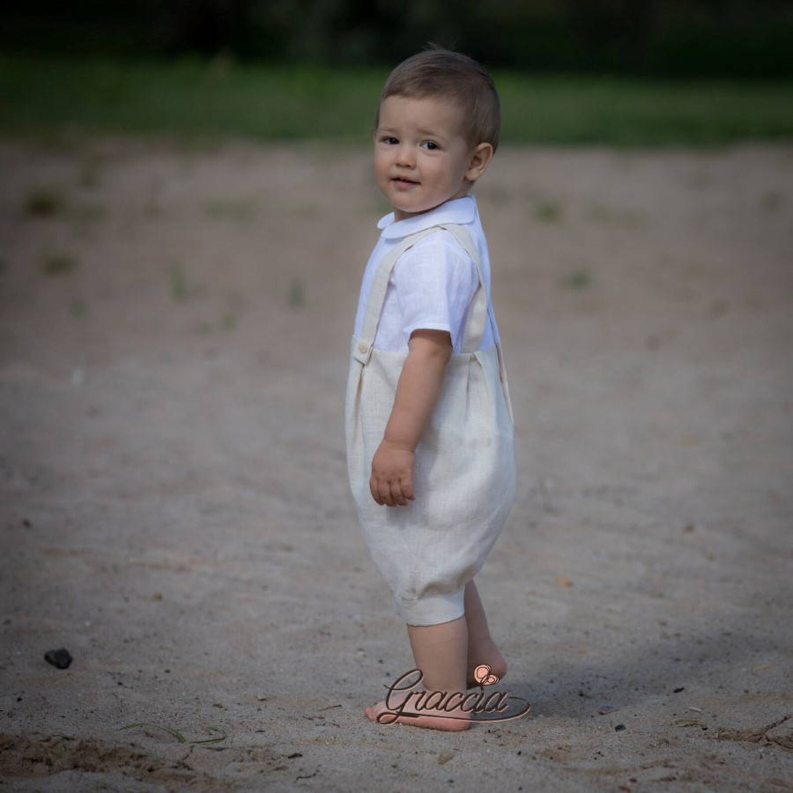 Baby Boy Ivory Romper Baptism Jumpsuit Boy Linen Dungarees Etsy