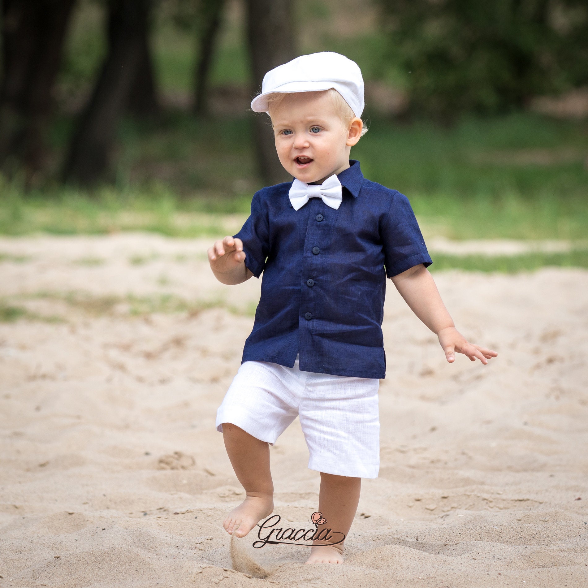 Page boy outfit Baby jongen linnen pak Peuter marine blauw Etsy