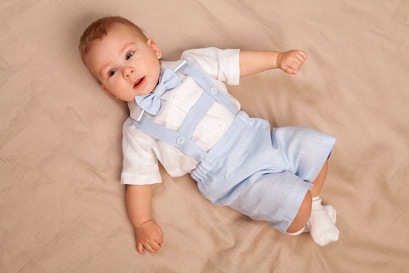 Baby Boy Light Blue Outfit Toddler Linen Suit Boy Bretelles Etsy