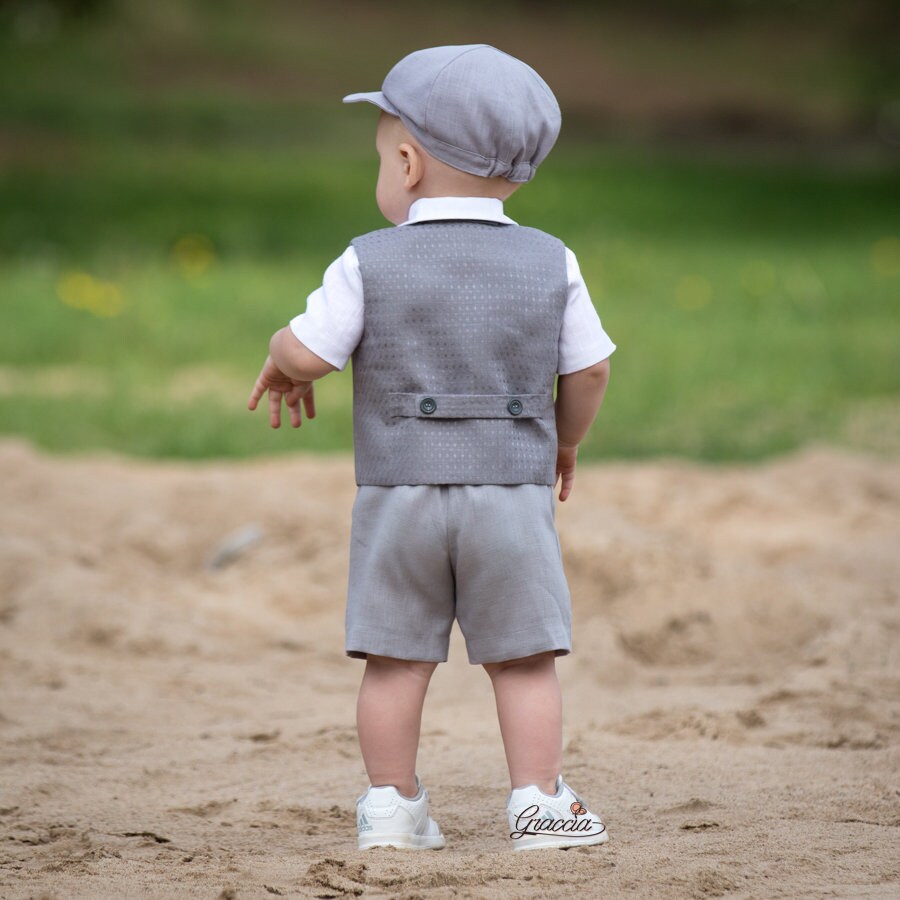 Baby boy gray suit Toddler newsboy hat vest shorts shirt Page Etsy