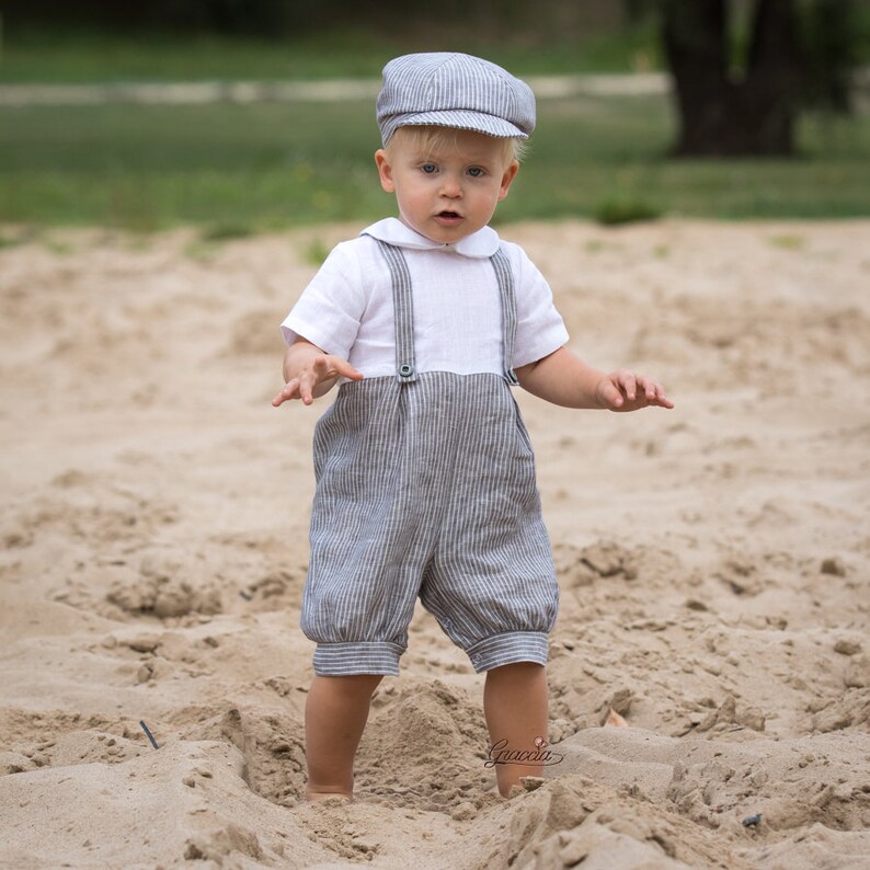 Baby boy linen romper newsboy hat Page boy suit Toddler gray Etsy