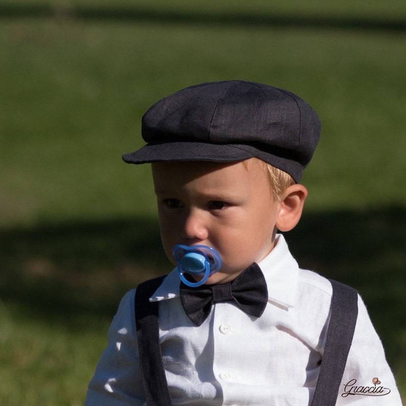 Coal gray hat Newsboy hat size 9 12 month 3T Baby boy linen Etsy