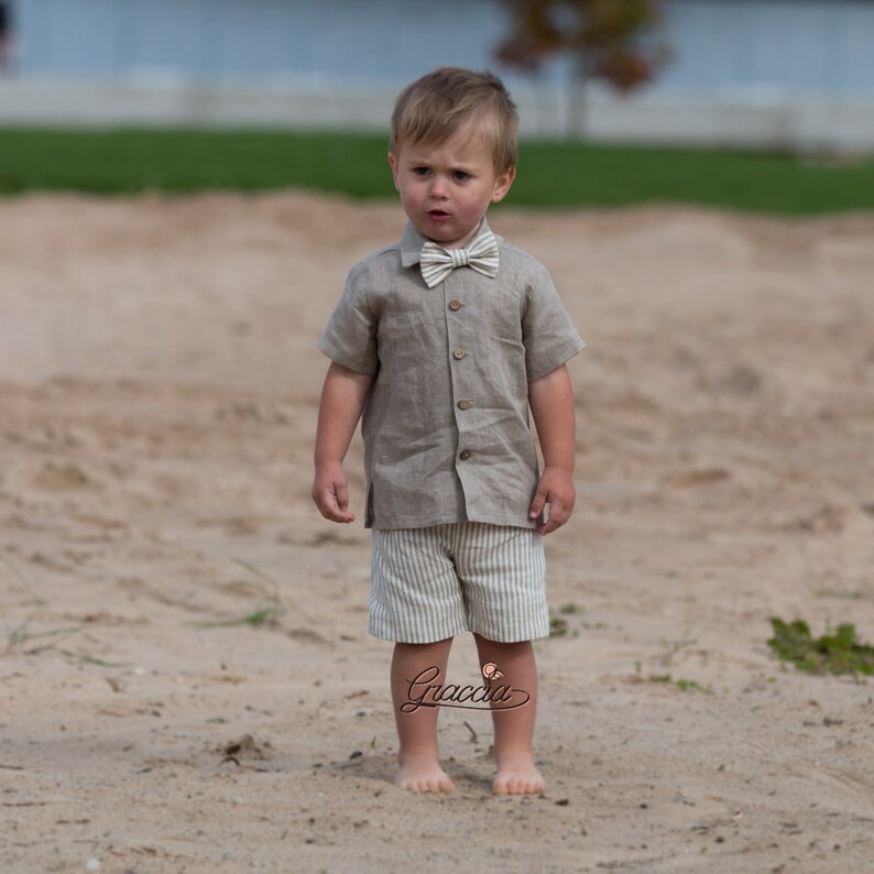 Toddler Boy Natural Linen Outfit Baby Boy Natural Shirt Shorts Etsy