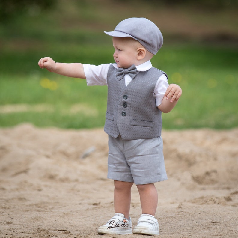 Baby boy gray suit Ring bearer outfit Baby newsboy outfit Etsy