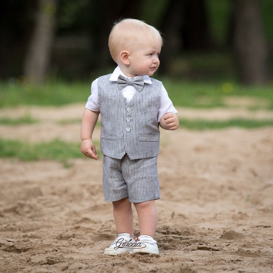 Completo Bambino Elegante Con Gilet E Papillon - Grigio Glen Plaid - Foto 6