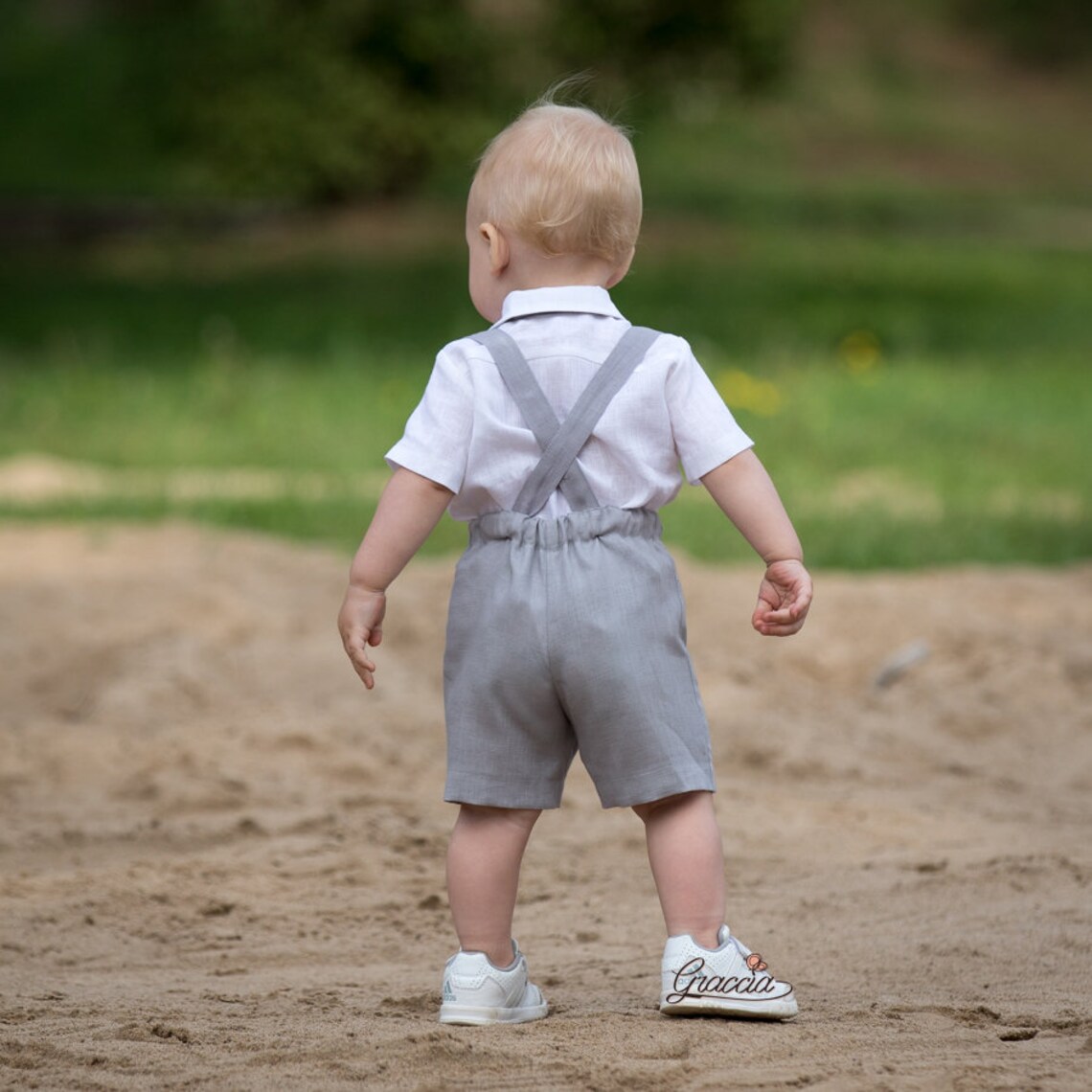 Boy shorts with suspenders Ring bearer outfit Baby boy linen Etsy