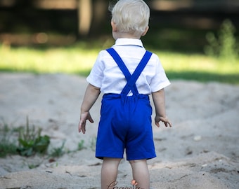 Royal Blue Linen Baby Boy Suit, Wedding Outfit, Ring Bearer Set