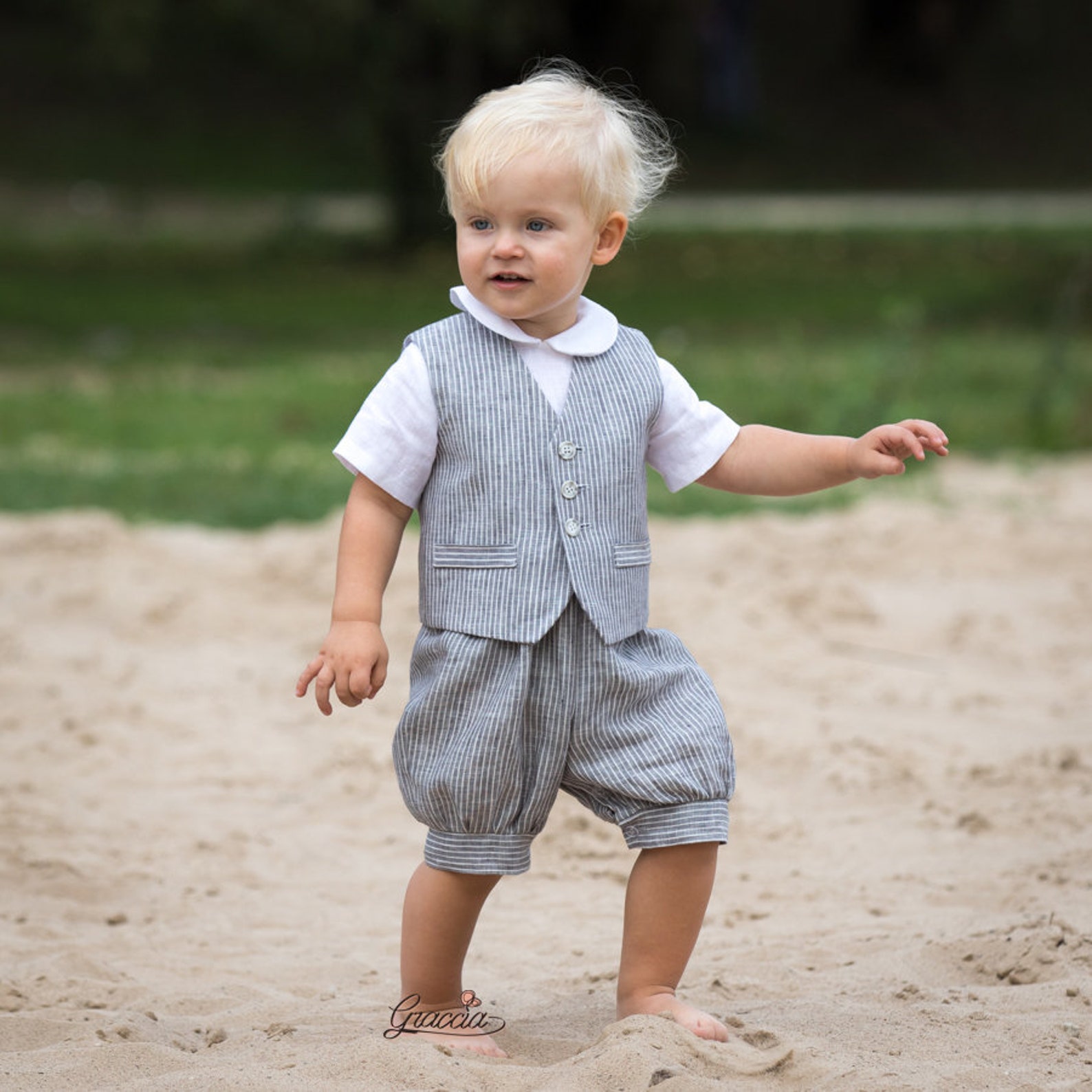 Baby boy gray suit Ring bearer outfit Baptism outfit 1st Etsy