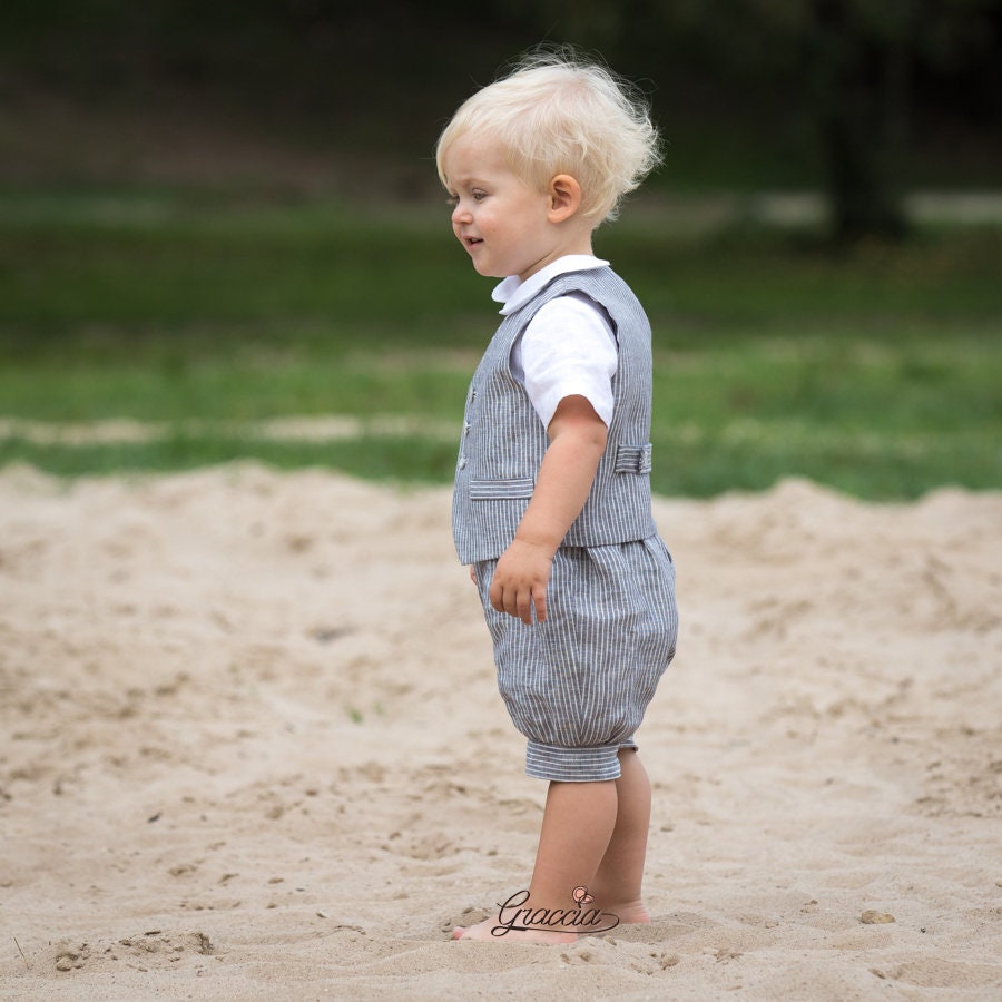 Baby boy gray suit Ring bearer outfit Baptism outfit 1st Etsy