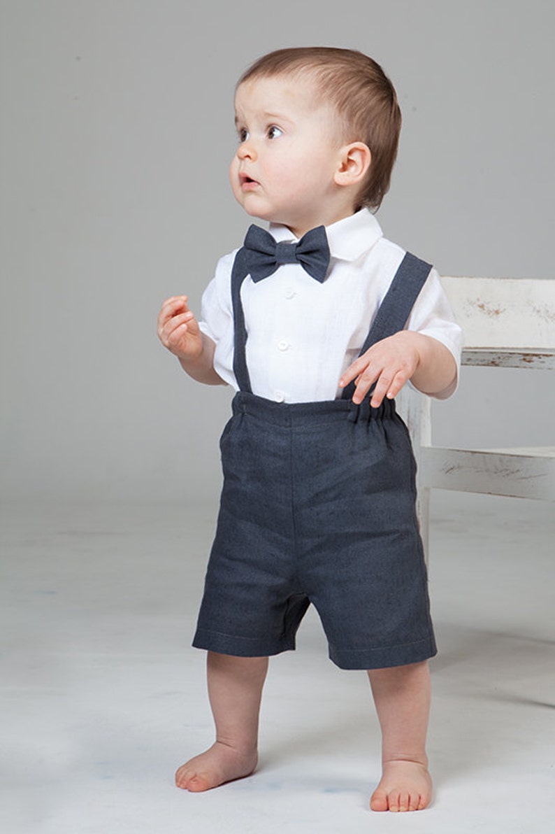 Baby boy linen suit Ring bearer outfit 1st birthday suspenders Etsy
