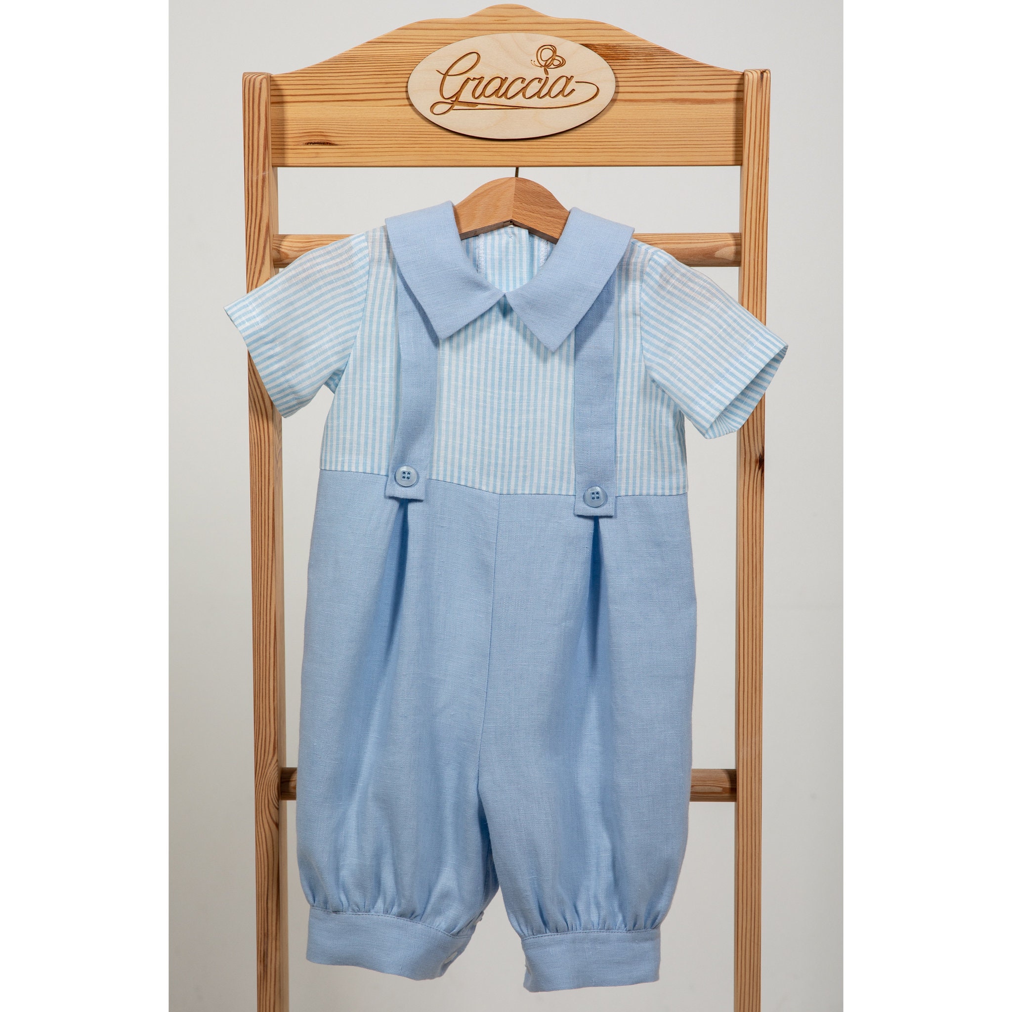 Baby Boy Light Blue Romper Toddler Boy Linen Overalls Boy Etsy UK