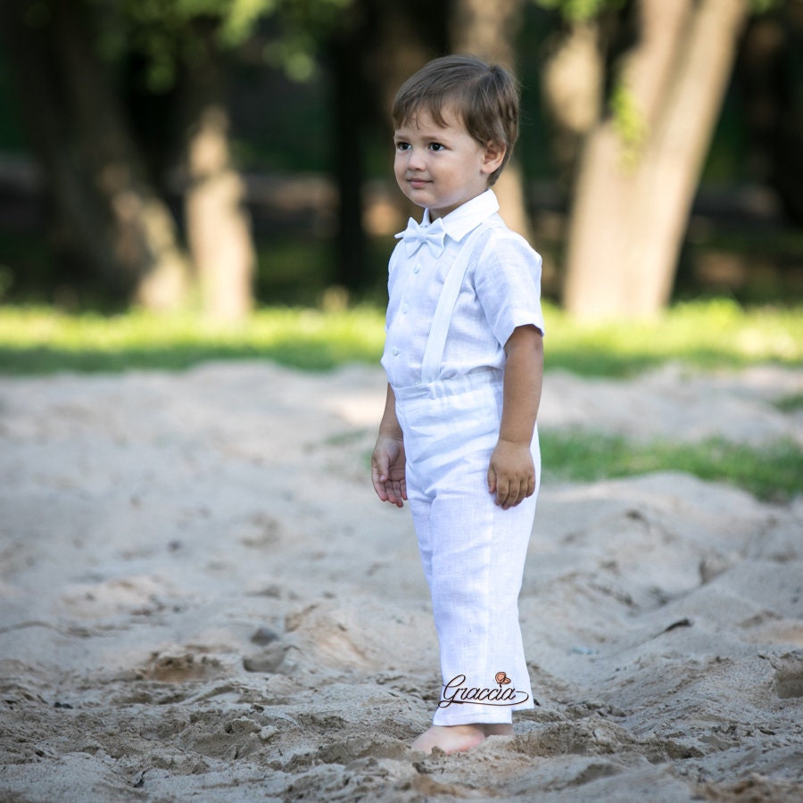 Baby Boy White Linen Outfit Toddler Boy White Pants With Etsy