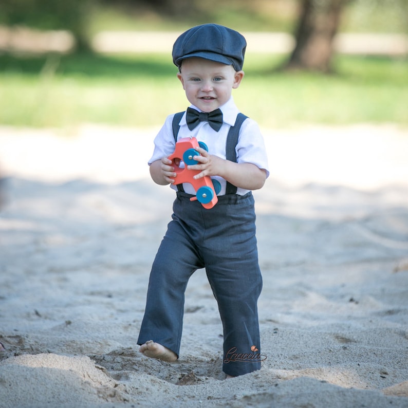 Baby boy coal gray suit Toddler newsboy outfit Page boy linen Etsy