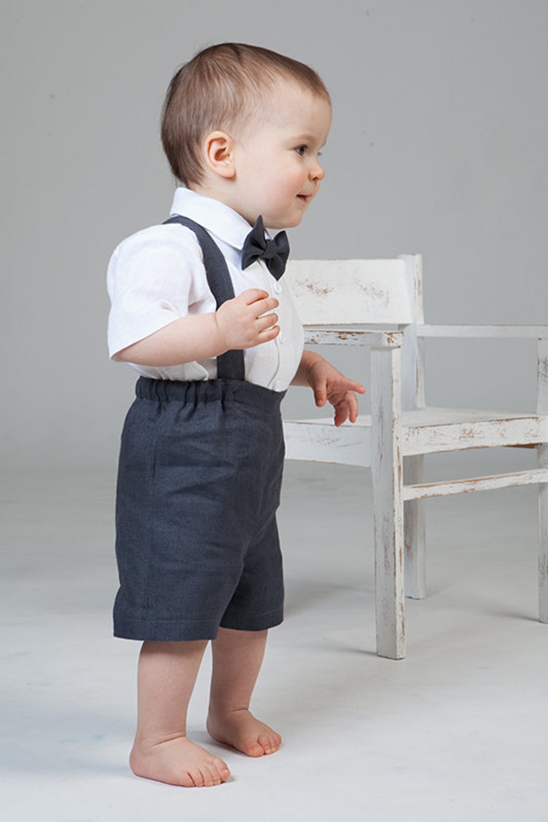 Baby boy linen suit Ring bearer outfit 1st birthday suspenders Etsy