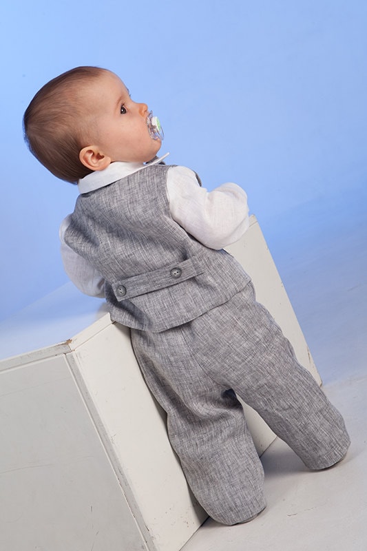 Baby Boy Gray Suit Toddler Linen Vest Pants Shirt Gray Page Etsy