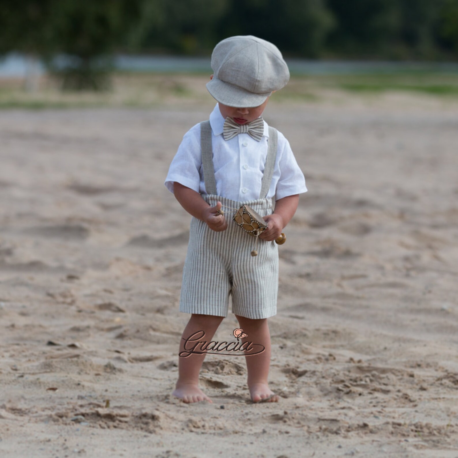Baby Boy Natural Linen Outfit Newsboy Ring Bearer Suit Toddler Etsy