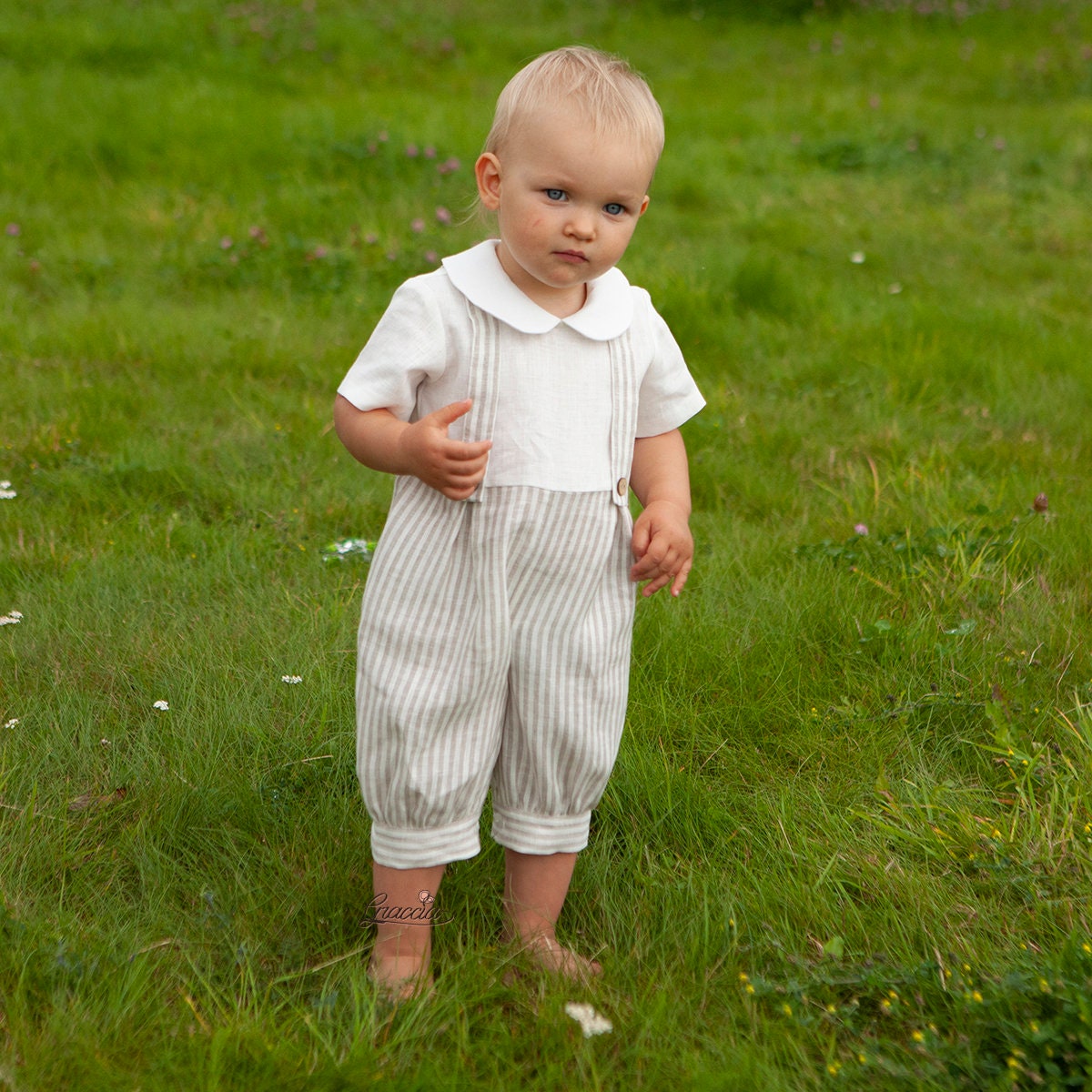 Baby boy linen romper Country boy natural suit Toddler page Etsy