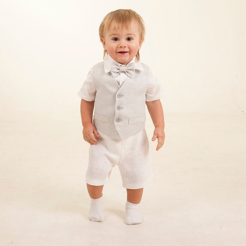 HOT Vest White Linen Baby Boy Outfit Suit Baby Boy White Linen