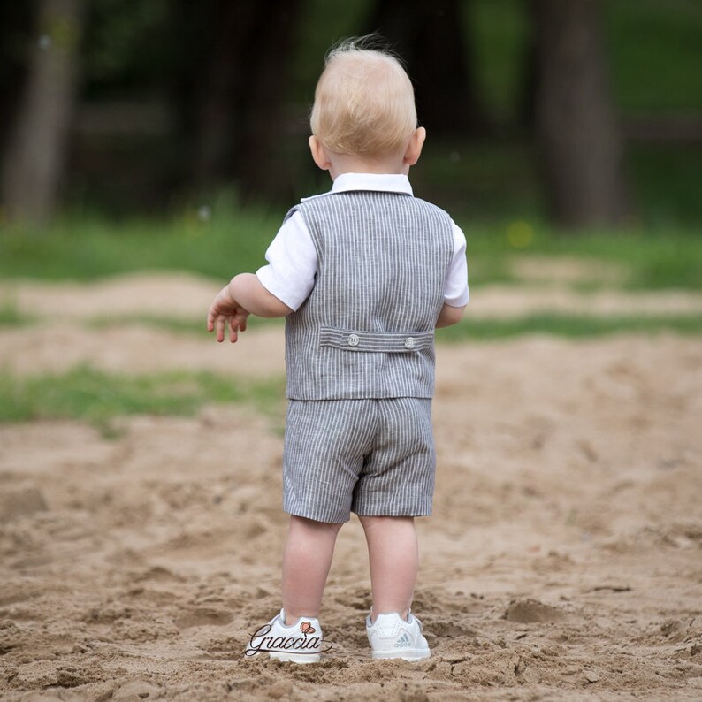 Baby Boy Light Gray Suit Toddler Boy Linen Outfit Boy Gray Etsy