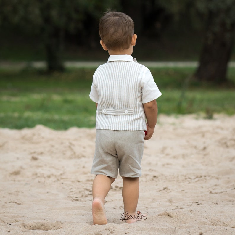 Baby Boy Natural Linen Suit Toddler Boy Natural Shorts Vest Etsy