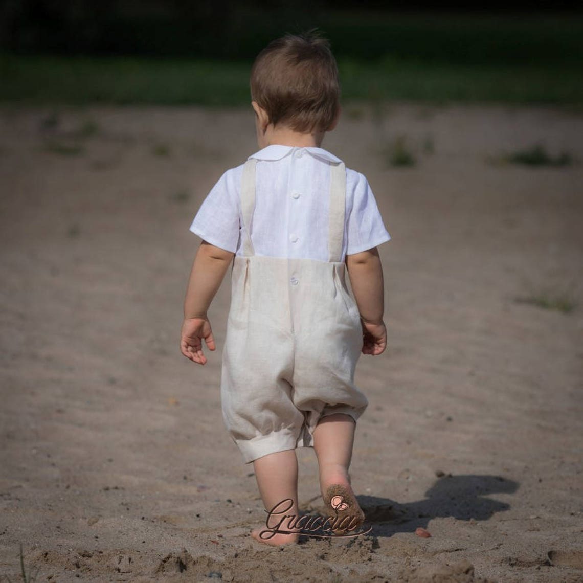 Baby Boy Ivory Romper Baptism Jumpsuit Boy Linen Dungarees Etsy
