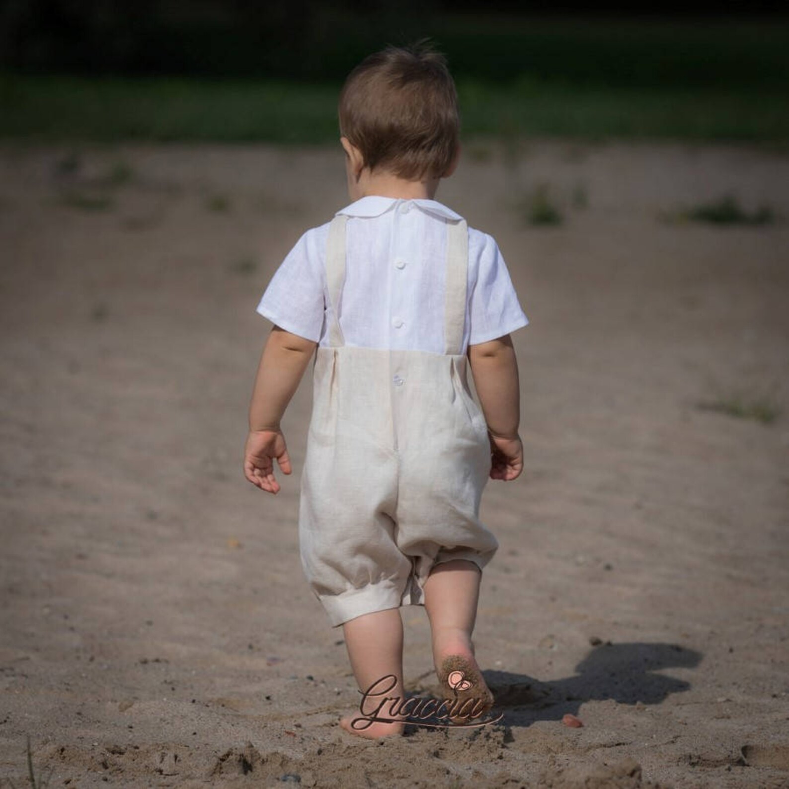 Baby Boy Ivory Romper Baptism Jumpsuit Boy Linen Dungarees Etsy