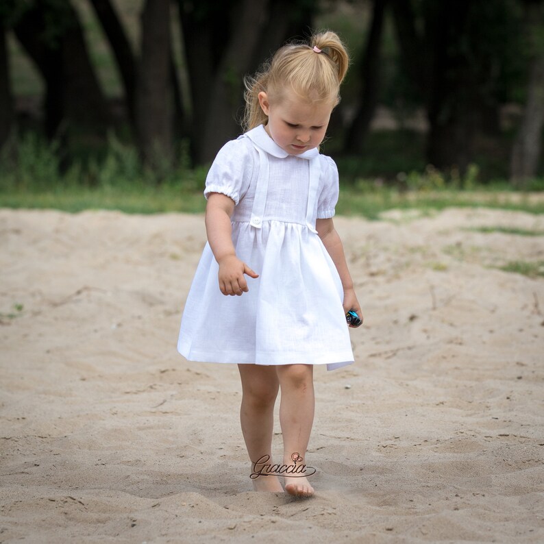 Baby girl white dress Baptism dress Christening dress Girl linen dress Flower girl dress Baby girl dress for wedding Photo prop baby girl