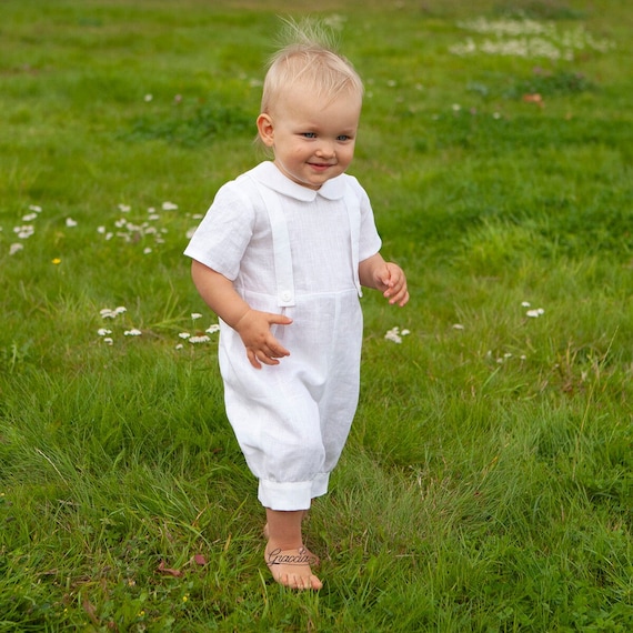 Traje blanco de bautismo tamaño 9 12 meses listo para enviar, romper de  lino blanco bebé niño, mono de niño, mono, traje de niño, peto -  México