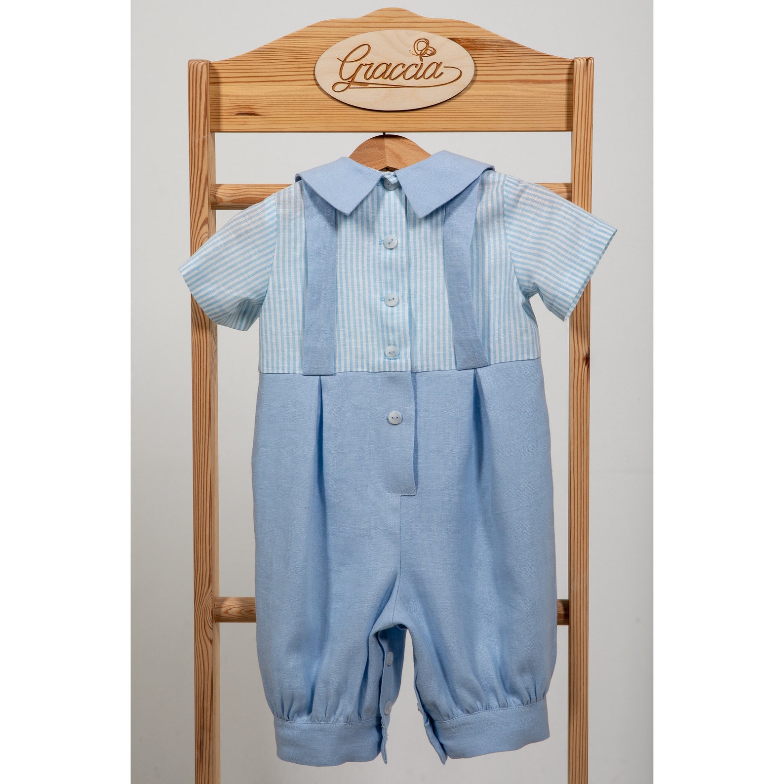 Baby boy light blue romper Toddler boy linen overalls Boy Etsy