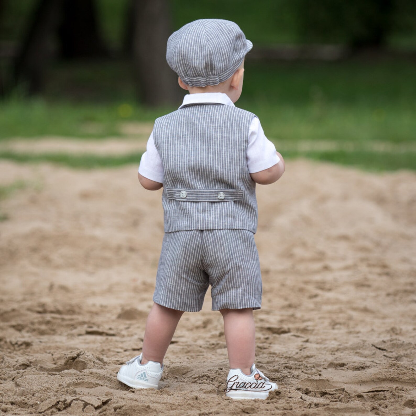 Baby Boy Gray Linen Suit Newsboy Ring Bearer Outfit Toddler Etsy