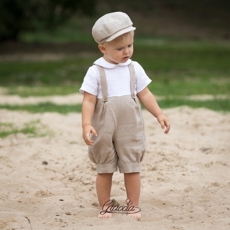 Baby boy beige romper newsboy hat Baptism outfit Wedding ring Etsy